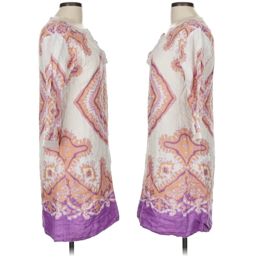 J. Crew Cream & Lavender Bazaar Scroll Print 3/4 Sleeve Linen Dress Sz 6 - Picture 4 of 5